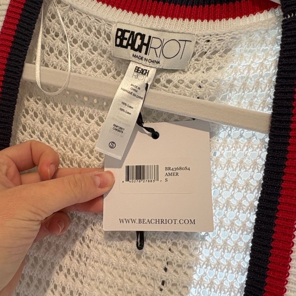 Beach Riot White Cardigan with Red and Blue Accents with skirt - Picture 2 of 5